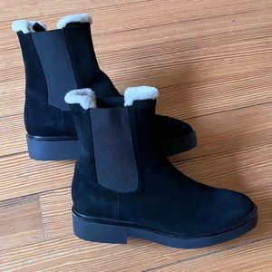 Stuart Weitzman Black Ankle Booties with White Accents